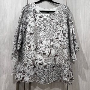 M Made in Italy Silk Viscose Layered Floral Blouse Small‎ Boho Bell Sleeve